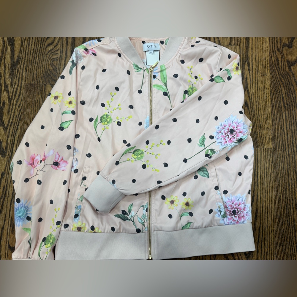 Women’s Floral Polka Dot Bomber Jacket Size L OTG
